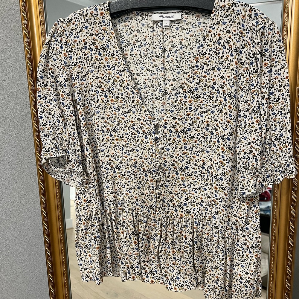 Madewell Black and Gray Boxy Peplum Blouse
